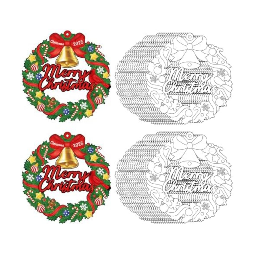 Sereliy 24 Pcs Christmas Coloring Wreath Crafts, Color Your Own Christmas Crafts, DIY Paper Xmas Wreath for Classroom Activities, Games. (Bell)