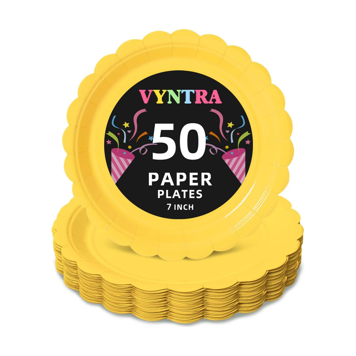 Vyntra 50 Pcs Yellow 7 Inch Scalloped Paper Dessert Plates