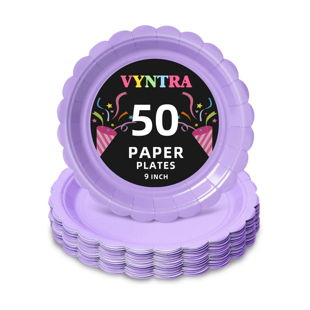 Vyntra 50 Pcs Lavender 9 Inch Scalloped Paper Dinner Plates