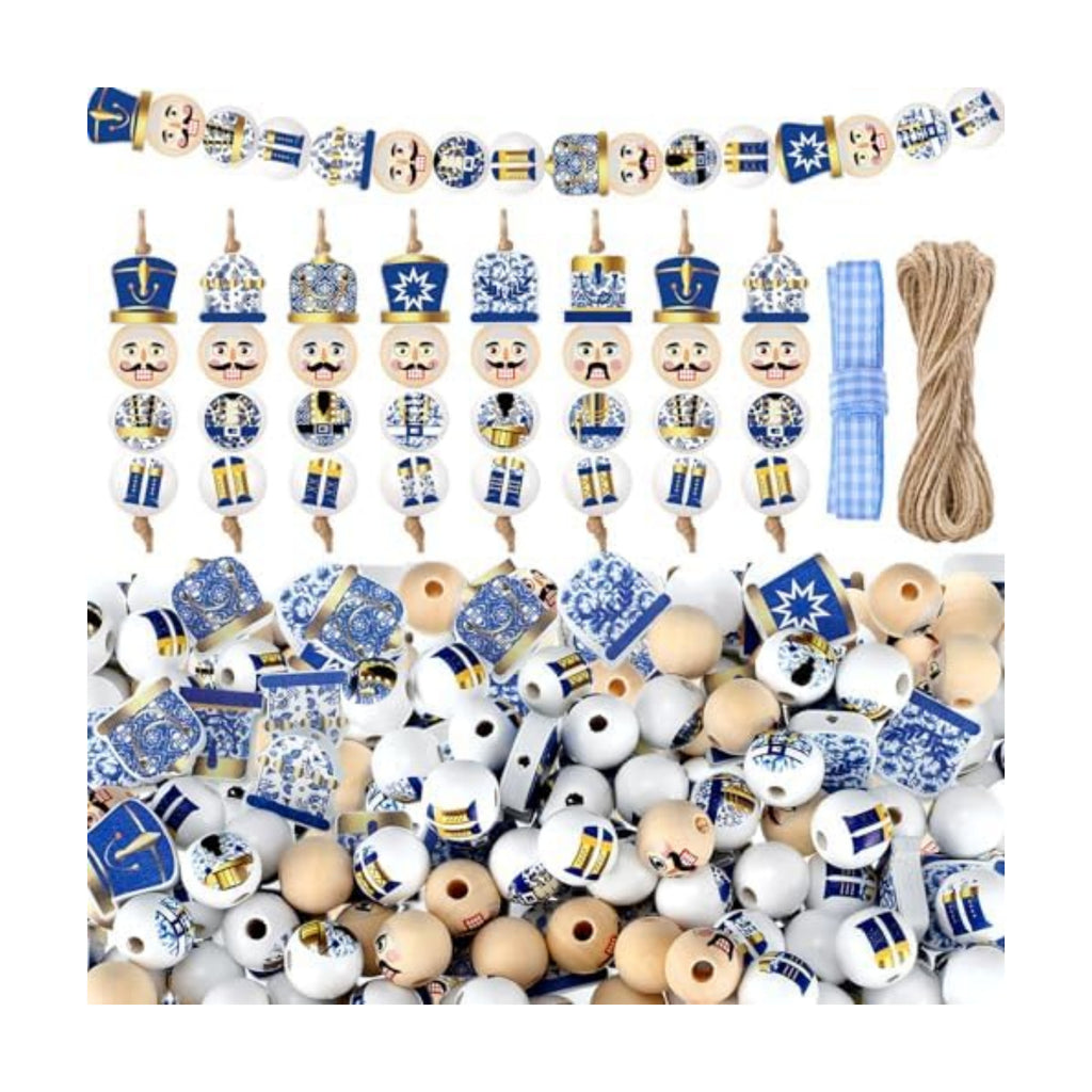 Cinnvoice 240 Pcs Holiday Wood Beads with Twine, Chinoiserie