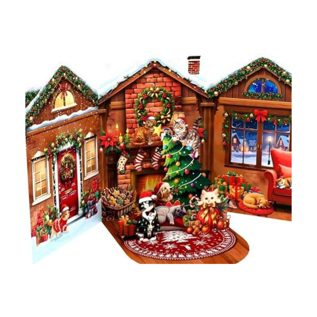 Cat Christmas Cards, Fireplace Pop Up Christmas Card, Xmas 3D Greeting Holiday Card for Cat Lovers, Happy Funny Fireplace Holiday Cards for Kids Mom Mother Women Wife Friends