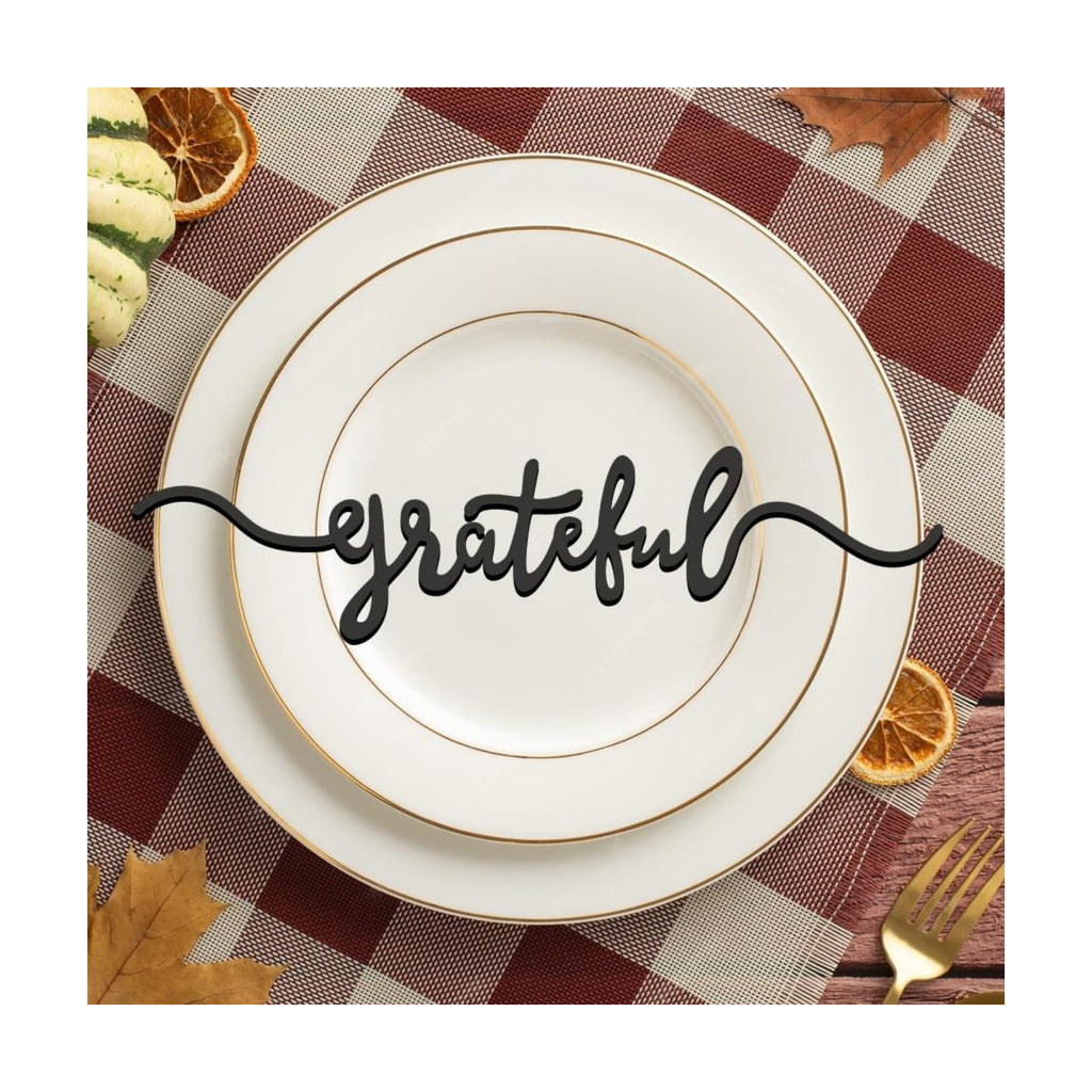 Thanksgiving Cutout Wood Table Place Card (8, Grateful Black)