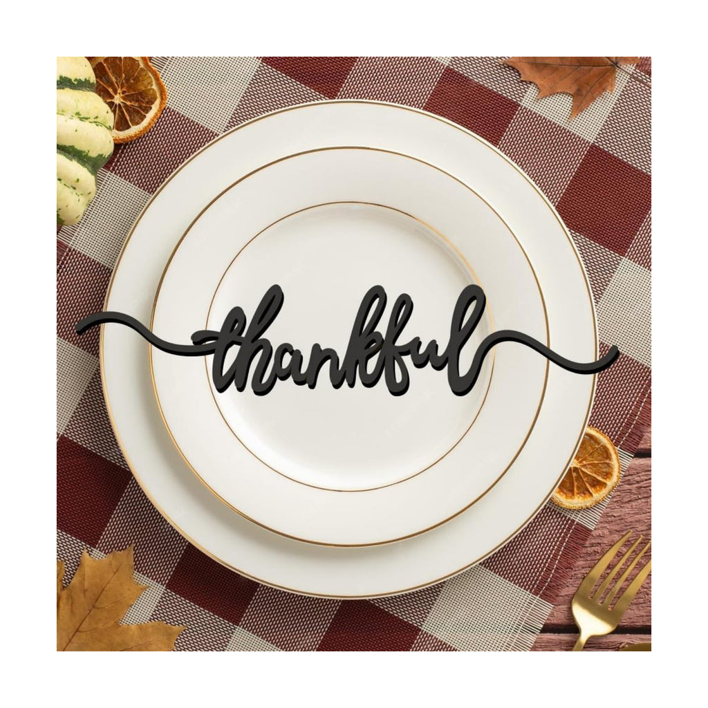 Thanksgiving Cutout Wood Table Place Card (8, Thankful Black)