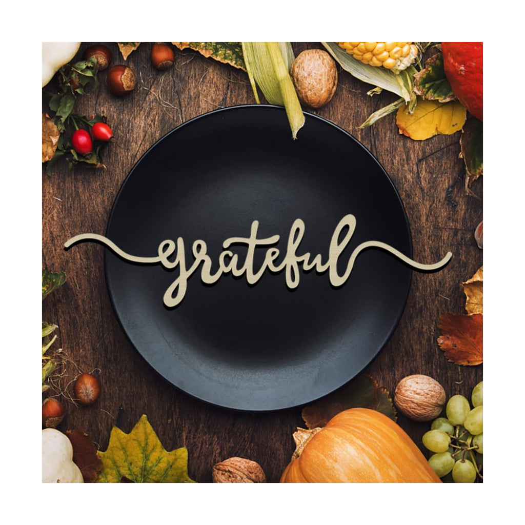 Thanksgiving Cutout Wood Table Place Card (8, Grateful Wood)