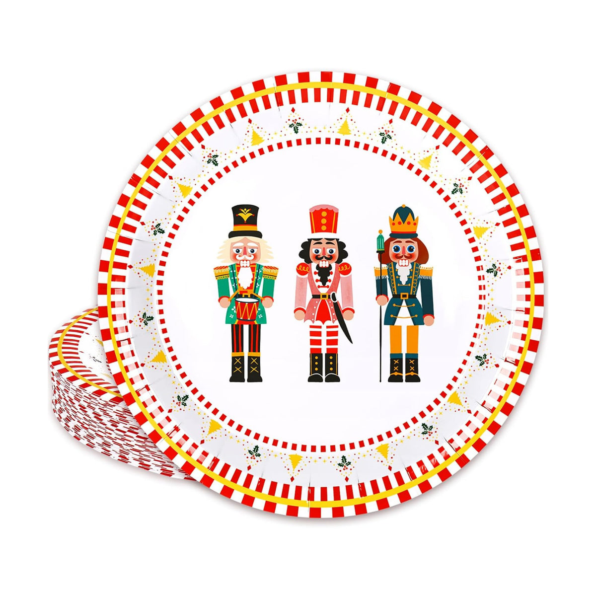 FYSUIMU 50Pcs Christmas Nutcracker Paper Plates Nutcracker Red Border Disposable Plates 9 Inch Merry Party Tableware Dinner Plate for Xmas Winter Holiday Party Table Decor
