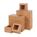 Moretoes 50pcs Small Cookie Boxes with Window, 4x4x2.5In Brown Bakery Boxes