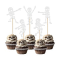 Rsstarxi 30 Pack Halloween Skull Cupcake Toppers Glitter Happy Halloween Theme Skull Dance Cupcake Picks for Baby Shower & Birthday Party Cake Decorations Supplies White