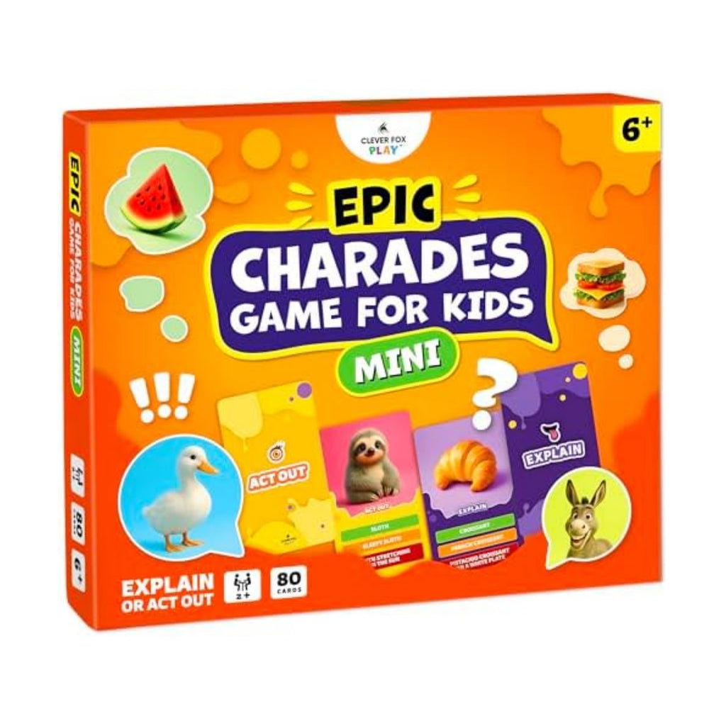 Clever Fox Play Epic Charades Mini Game for Kids Ages 6+, Travel Card Game