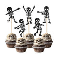 Rsstarxi 30 Pack Halloween Skull Cupcake Toppers Halloween Theme Party Decorations Skull Dance Cupcake Picks for Baby Shower & Birthday Party Cake Decorations Supplies Black