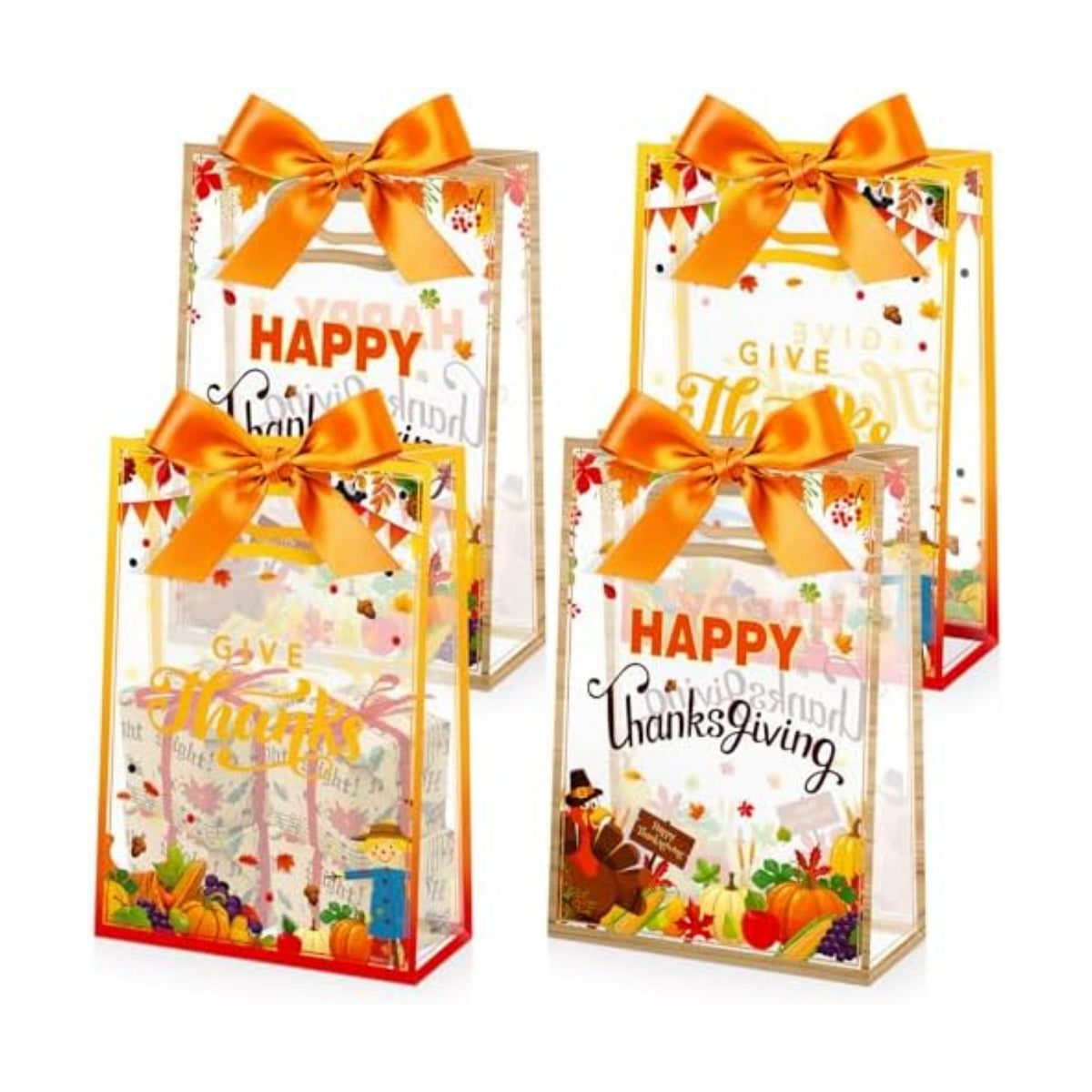 Capoda 24 Pack Thanksgiving Gift Bags with Handles, Pumpkin Turkey Print