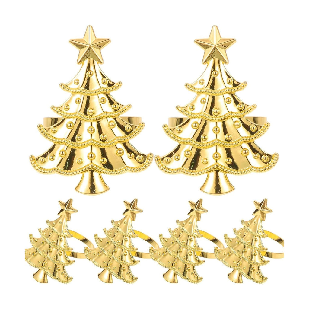 Gold Christmas Tree Napkin Rings Set of 6, Metal Winter Xmas Napkin Holders Wedding Dinner Home Table Decorations Winter Christmas Decors