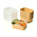 25 oz 50 Pack Paper Meal Prep Containers with Lids, Disposable Food Containers, Brown Rectangular Paper Bowls with Lids for Snacks, Salad, Soup, Thanksgiving, Christmas