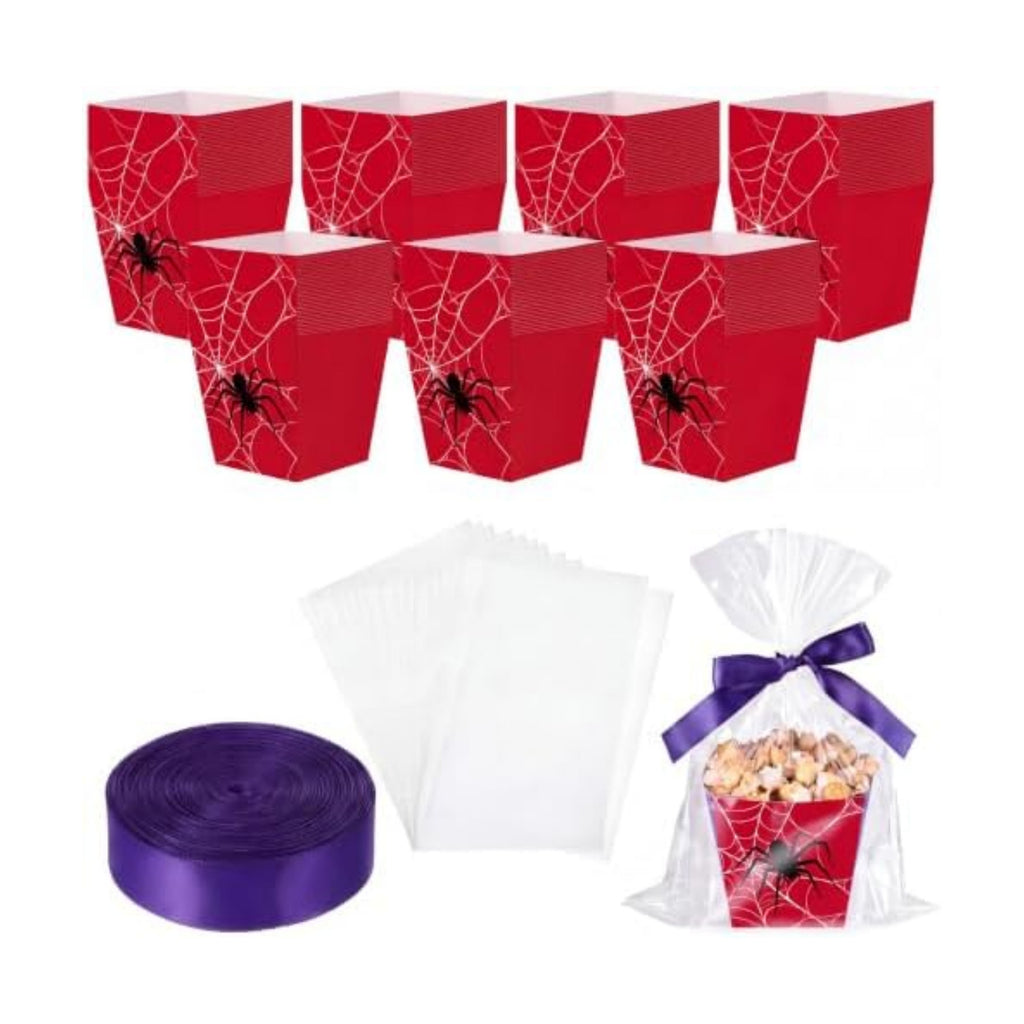 Pajean 24 Sets Spider Popcorn Boxes with Cellophane Bags and Ribbon