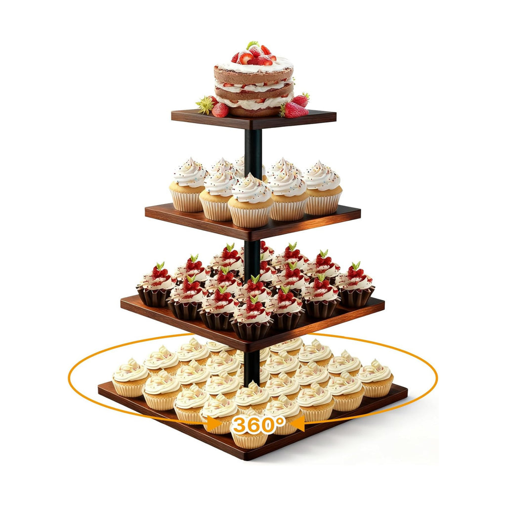 4 Tier Cupcake Stand for 50 Cupcakes,360°Wooden Cake Dessert Tower Holder