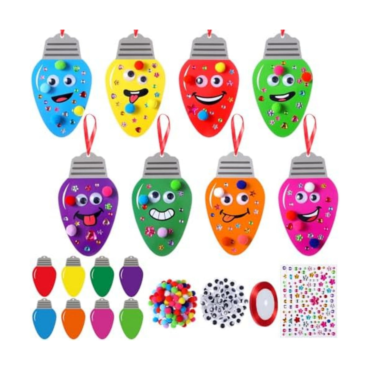 Funrous 48 Sets Christmas Crafts Bulk Colorful Lights Bulbs Paper Crafts