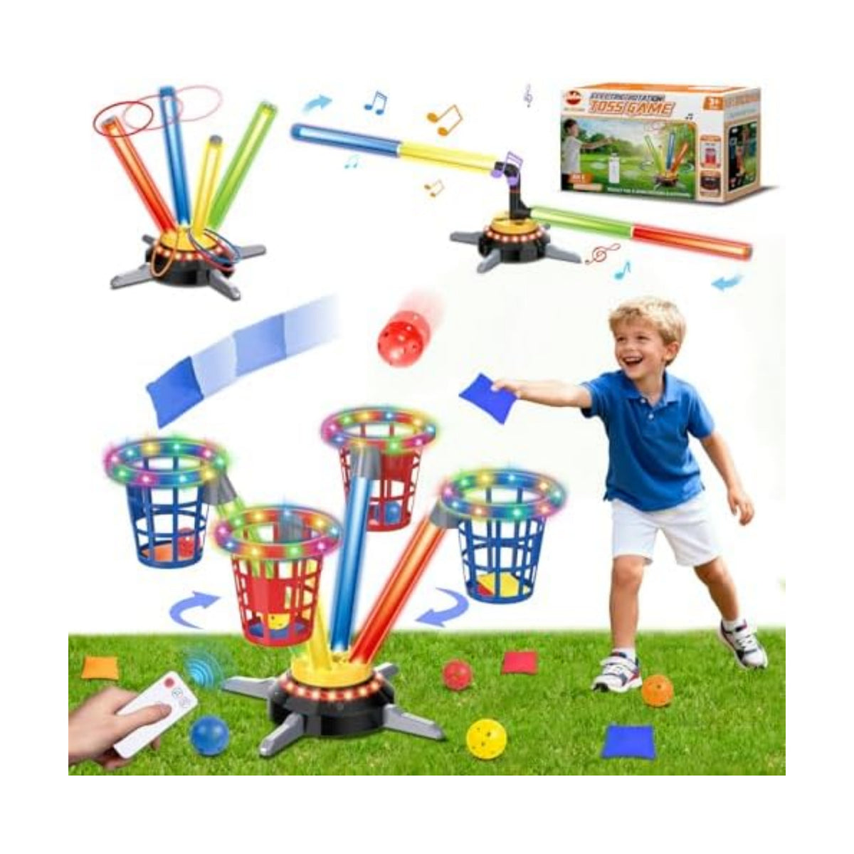 Vatos 3 in 1 Bean Bag & Ring Toss Game, Musical Jumping Toy for Kids