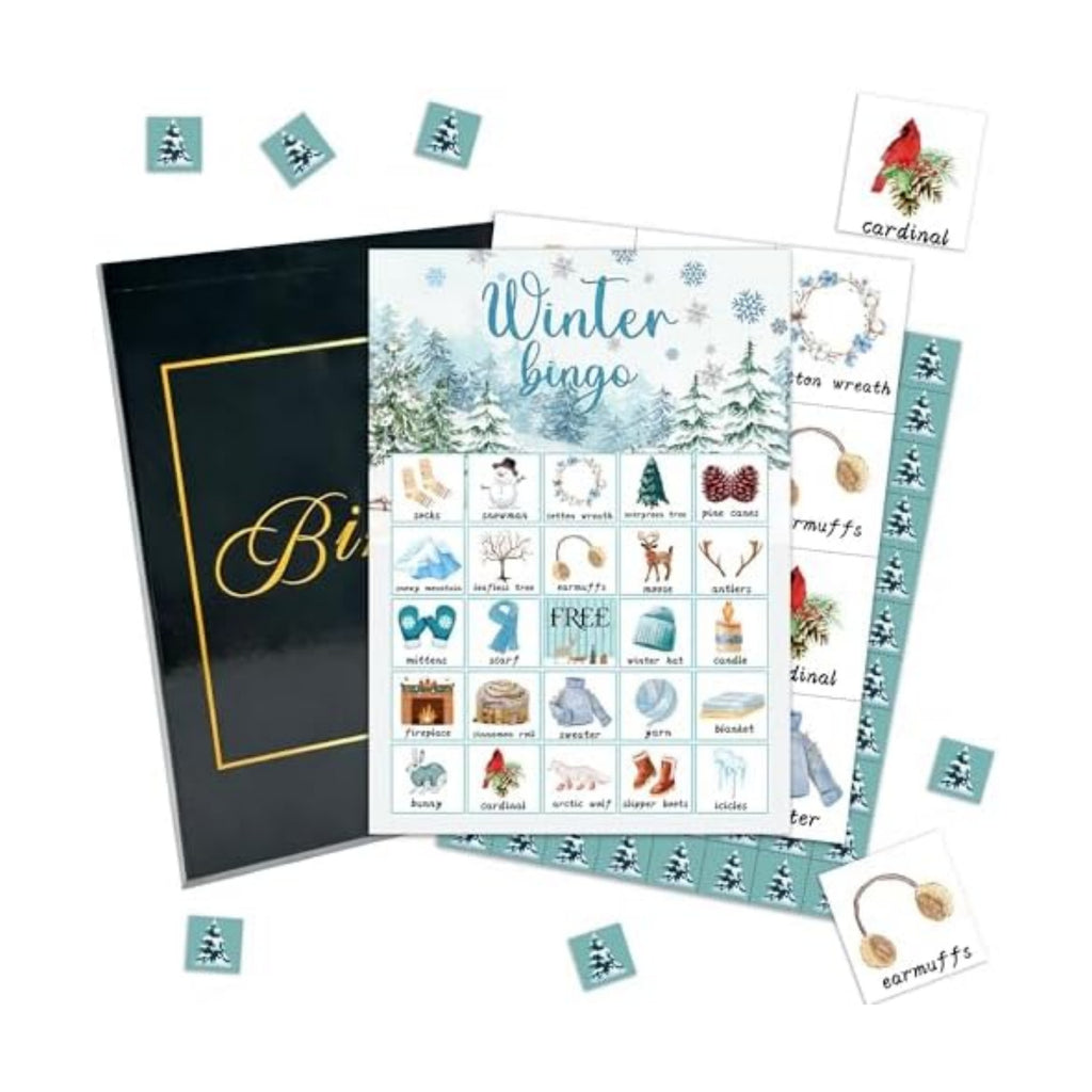 Christmas Party Bingo Game Cards, Winter Bingo Set for Adults Large Group, Winter Holiday Fun Party Games, Xmas Activities Icebreaker Games, for Family Friends, 02