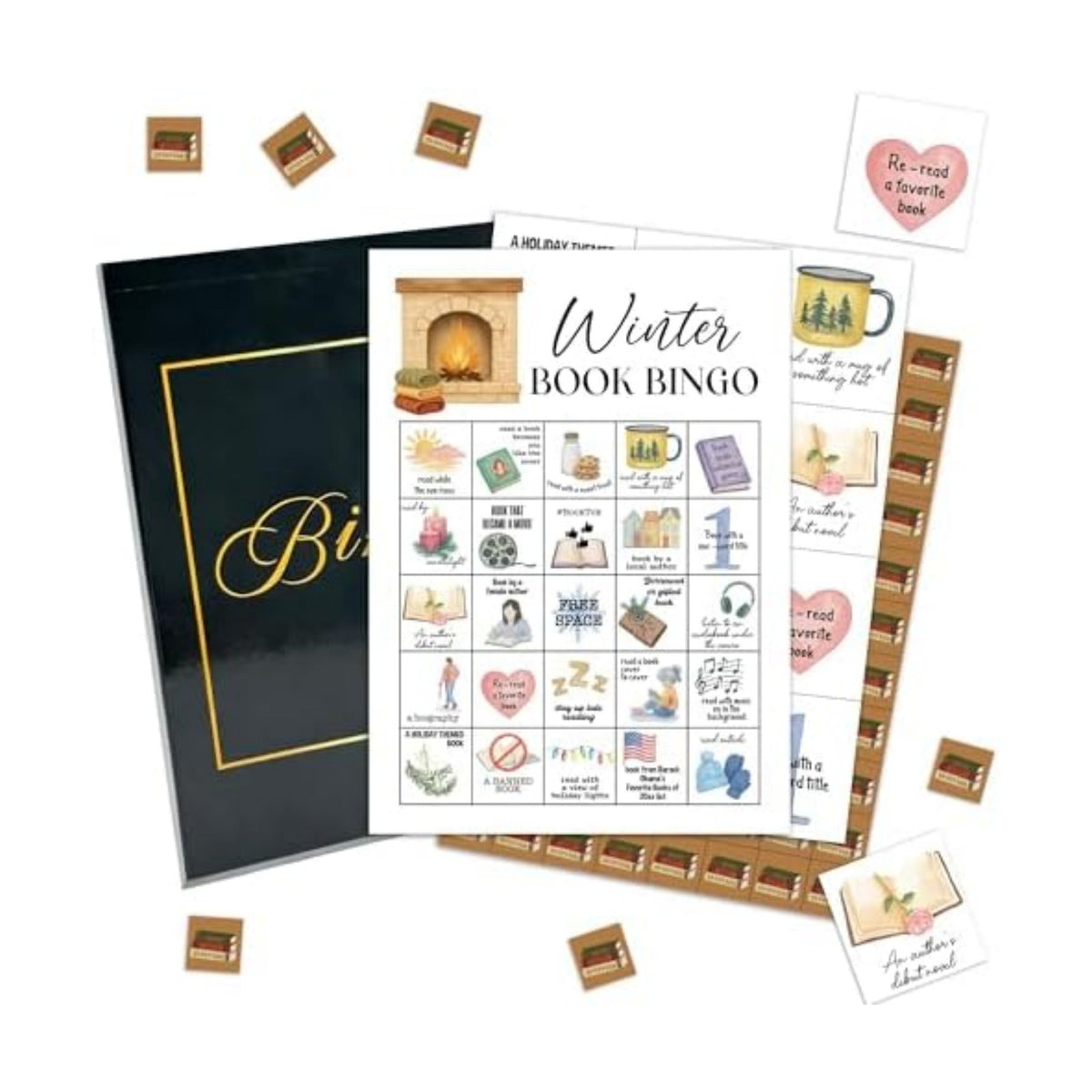 Winter Book Party Bingo Game Cards, Bookish Bingo Set for Adults Large Group, Book Club Reading Group Activities, Xmas Activities Icebreaker Games, for Family Friends, 04