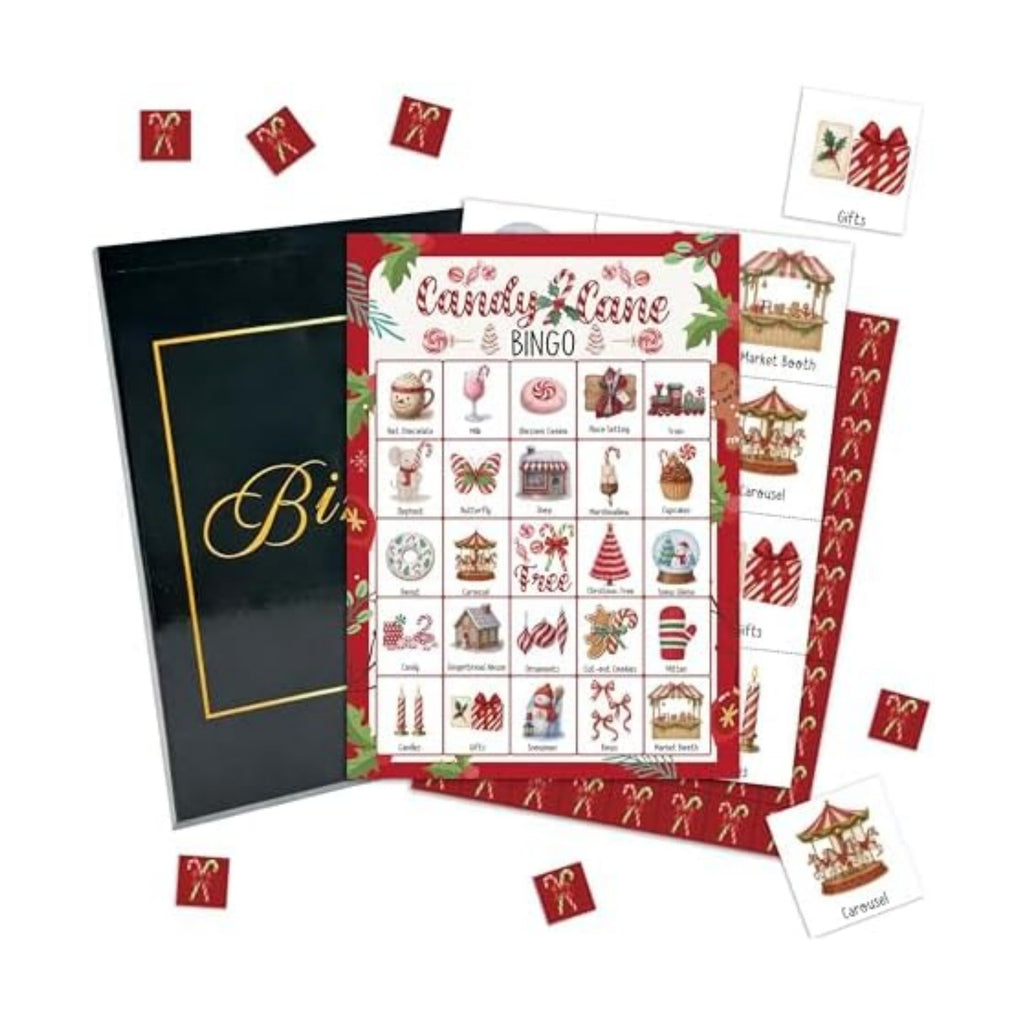 Christmas Party Bingo Game Cards, Candy Cane Bingo Set for Adults Large Group, Winter Holiday Fun Party Games, Xmas Activities Icebreaker Games, for Family Friends, 05