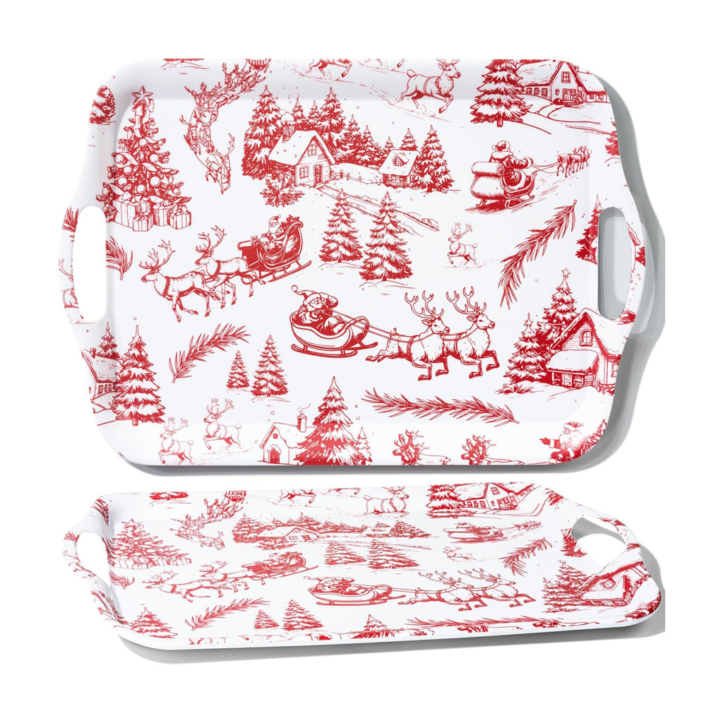 ONEderful 2-Pack Christmas Serving Trays – 18x13 Inches Winter Wonderland Handled Platters, Large Holiday Trays for Christmas Parties, Buffets & Family Gatherings (Christmas Color Scheme)
