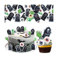 72 PCS Edible Halloween Cupcake Toppers Wafer Paper Skeleton Graveyard Tombstone Cupcake Picks Edible Horror Eyeballs Zombie Hands Cake Decorations for Halloween Theme Birthday Spooky Party Supplies