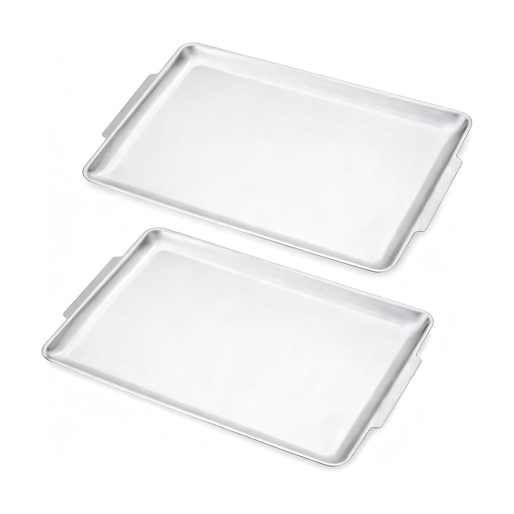 16.3" x 11" Large Serving Platters Set of 2, Stainless Steel Heavy-Duty Large Serving Trays, Silver Rectangular Plates for Food, Fruit, Party, Wedding, Christmas, Chip and Scratch Resistant