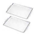 16.3" x 11" Large Serving Platters Set of 2, Stainless Steel Heavy-Duty Large Serving Trays, Silver Rectangular Plates for Food, Fruit, Party, Wedding, Christmas, Chip and Scratch Resistant