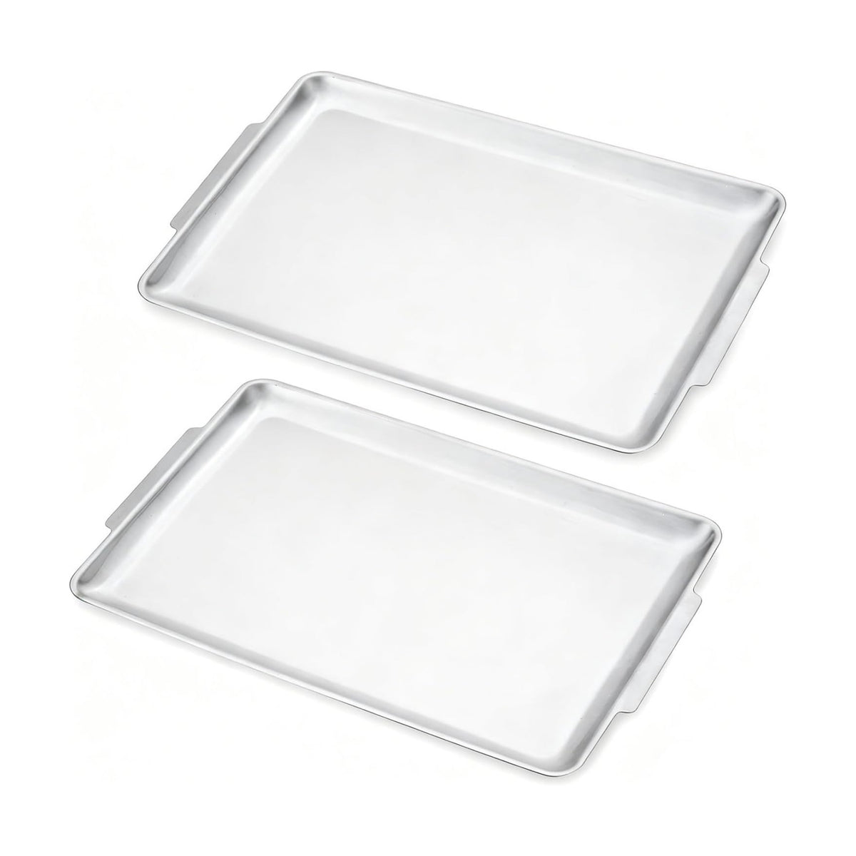 16.3" x 11" Large Serving Platters Set of 2, Stainless Steel Heavy-Duty Large Serving Trays, Silver Rectangular Plates for Food, Fruit, Party, Wedding, Christmas, Chip and Scratch Resistant