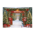 Christmas Photography Backdrop 8x6ft – Rustic Snowy Forest Barn Door with Xmas Tree, North Pole Winter Scene Fabric Photo Background for Family Party, Baby Holiday Photos