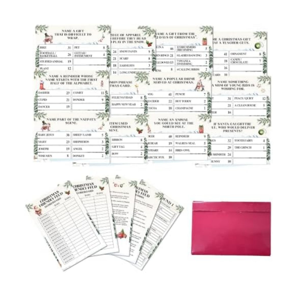 Christmas Friendly Feud Game, Holly Pine Tree Themed Party Game for Family, Winter Party Supplies and Activities Decorations, Holiday Trivia Games for Large Groups, 1 Pack(04)