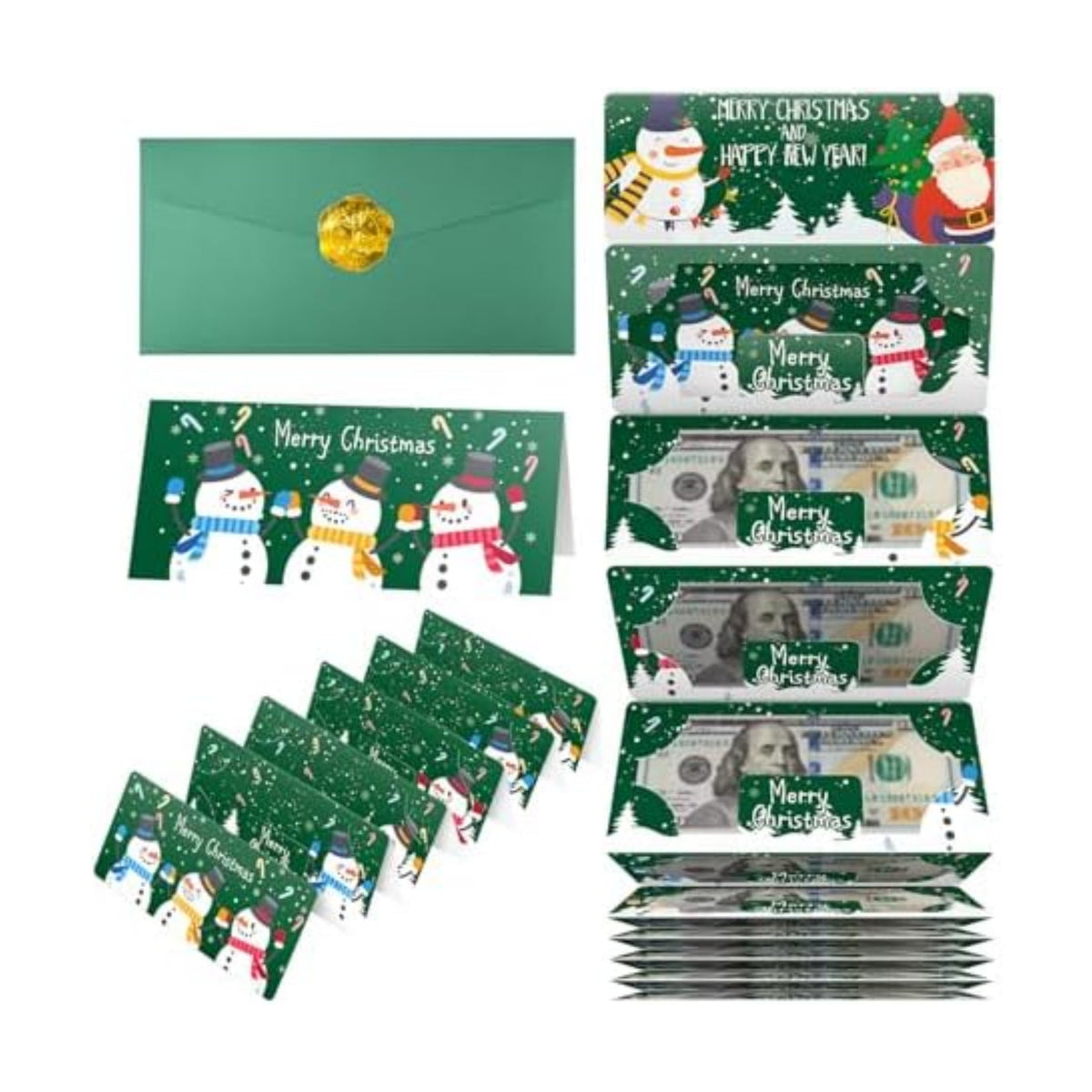 Jaywayang Christmas Money or Gift Card Holder with 10 Slots, Surprise Cash Envelope Holders for Men Women Girls Boys (Green)