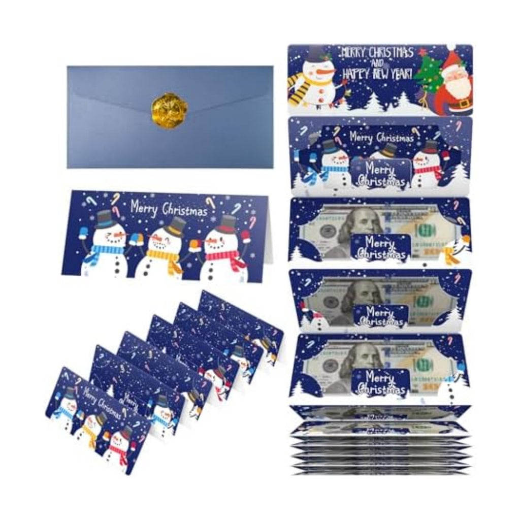 Jaywayang Christmas Money or Gift Card Holder with 10 Slots, Surprise Cash Envelope Holders for Men Women Girls Boys (Blue)