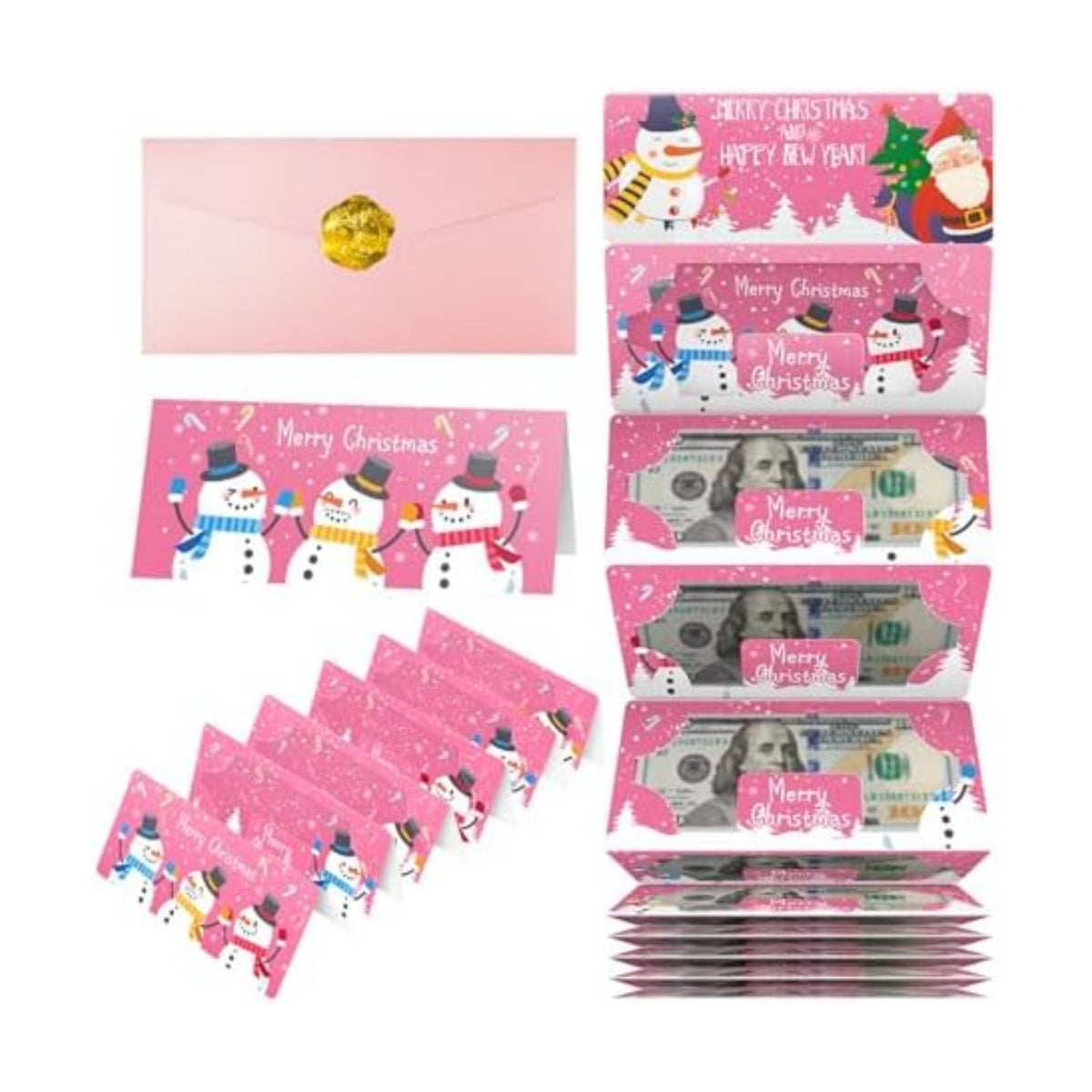 Jaywayang Christmas Money or Gift Card Holder with 10 Slots, Surprise Cash Envelope Holders for Men Women Girls Boys (Pink)