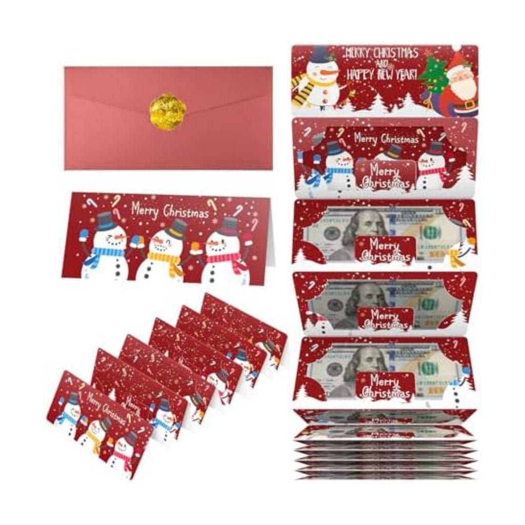 Jaywayang Christmas Money or Gift Card Holder with 10 Slots, Surprise Cash Envelope Holders for Men Women Girls Boys (Red)