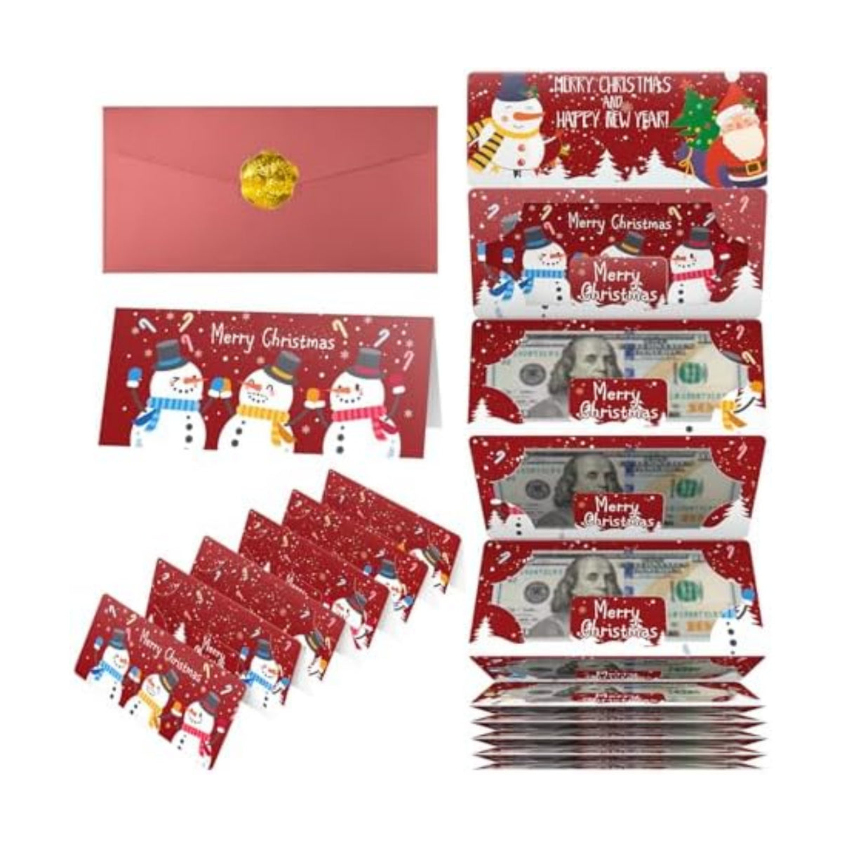 Jaywayang Christmas Money or Gift Card Holder with 10 Slots, Surprise Cash Envelope Holders for Men Women Girls Boys (Red)