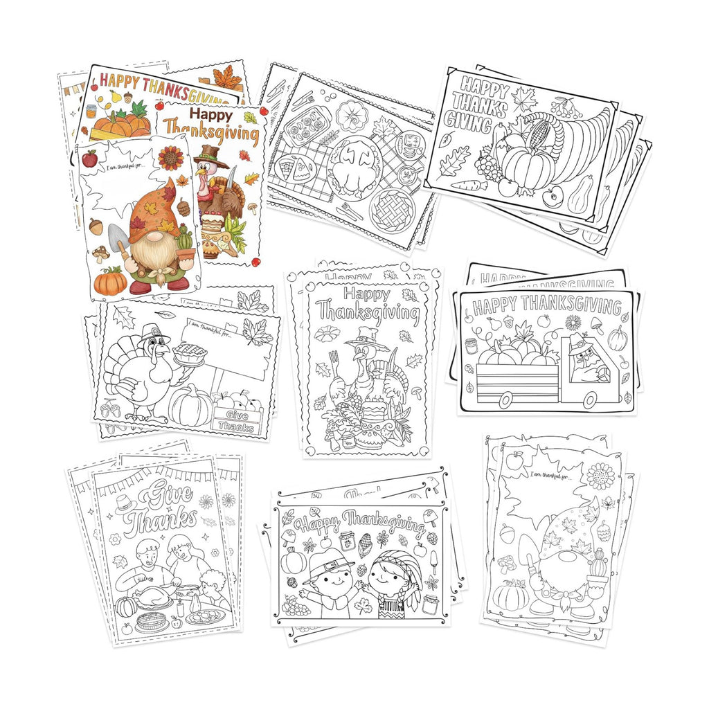 24PCS Thanksgiving Coloring Placemats Cards Party Supplies – Give Thanks Paper Mats Fall Turkey Dinner Table Decorations