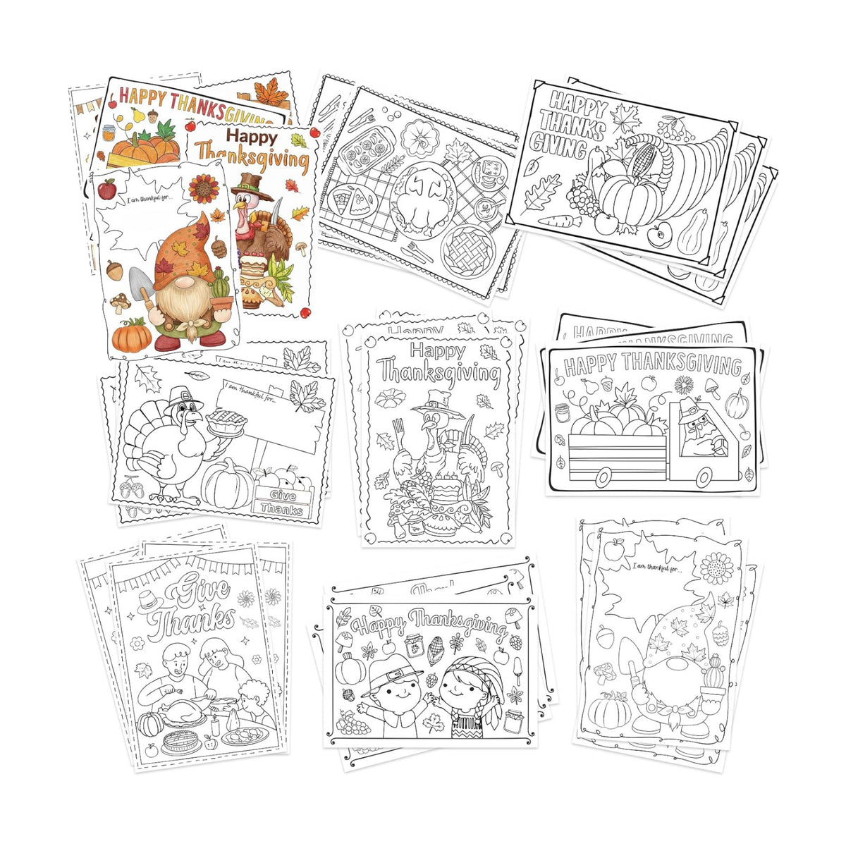 24PCS Thanksgiving Coloring Placemats Cards Party Supplies – Give Thanks Paper Mats Fall Turkey Dinner Table Decorations