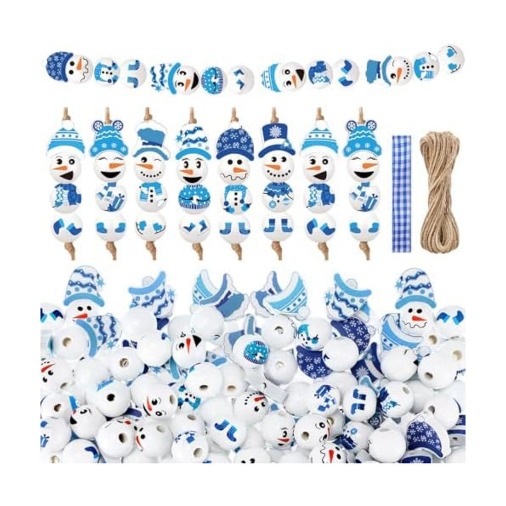 Cinnvoice 240 Pcs Holiday Wood Beads with Twine,Snowman