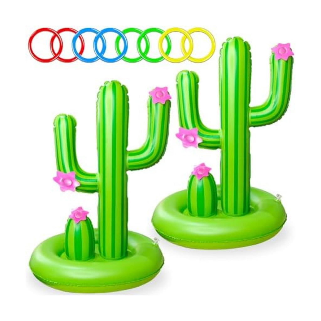 TURNMEON 2 Pack Inflatable Luau Cactus Pool Ring Toss Game Set - 8 Plastic Rings & Wider Base, Adults Summer Hawaiian Beach & Outdoor Party Supplies