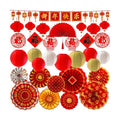 45 Pcs Chinese Lunar New Year Decorations, 2026 Year of the Horse Red Paper Fans Lanterns Lunar Horse Banner Fu Character Window Stickers Luck Hanging Ornaments Vietnamese Tet Party Supplies