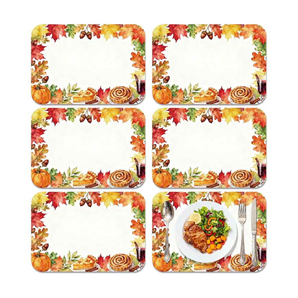 Fall Plastic Placemats Set of 6, Wipeable Maple Leaf Place Mat 11x15.7 Inch Thanksgiving PP Table Placemat for Kitchen Dining Indoor Outdoor Party Decor