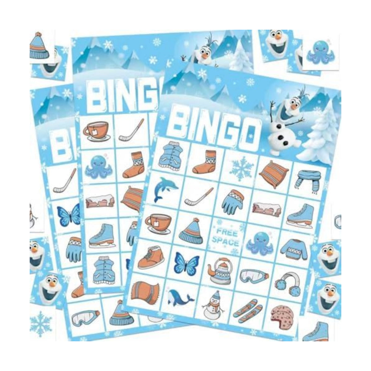 Snowman Christmas Bingo Game for 24 Players & Teams - Large Group Family Holiday Party Game, Kids Activities, Crafts, Party Favors and Gift