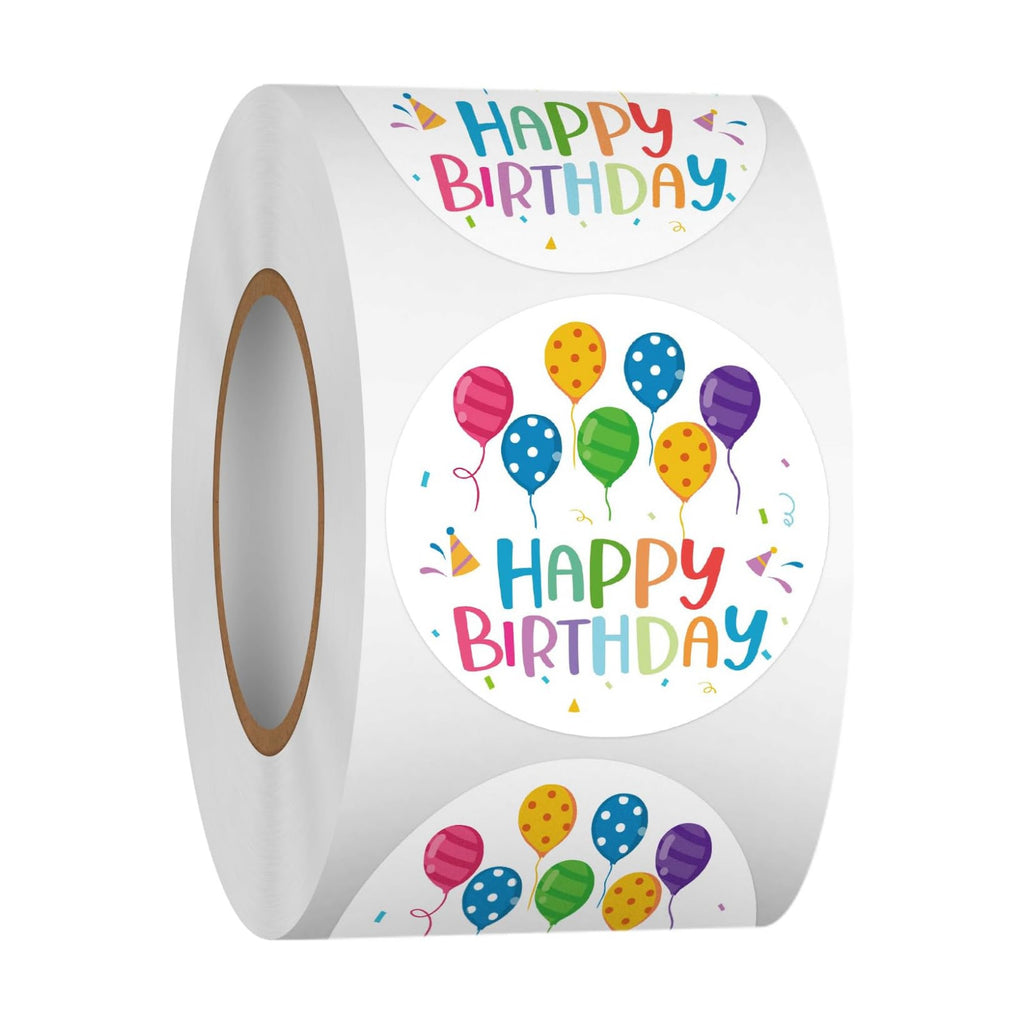 Heyfibro 500 PCS 1.5 Inch Happy Birthday Sticker for Party, Gift Packing, Envelope Sealing, Baby Shower(Balloon)