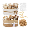 Colingmill 2 Pack Small Woven Gift Basket Empty with Wrap, Khaki and White