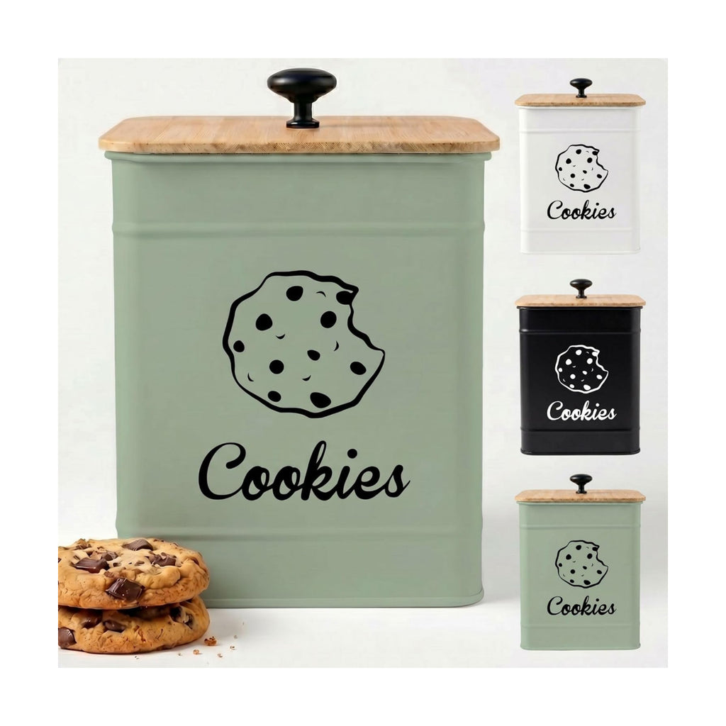 Cookie Jar with Airtight Bamboo Lid, 6"D x 8"H, 1 Gallon Iron Cookie Tin