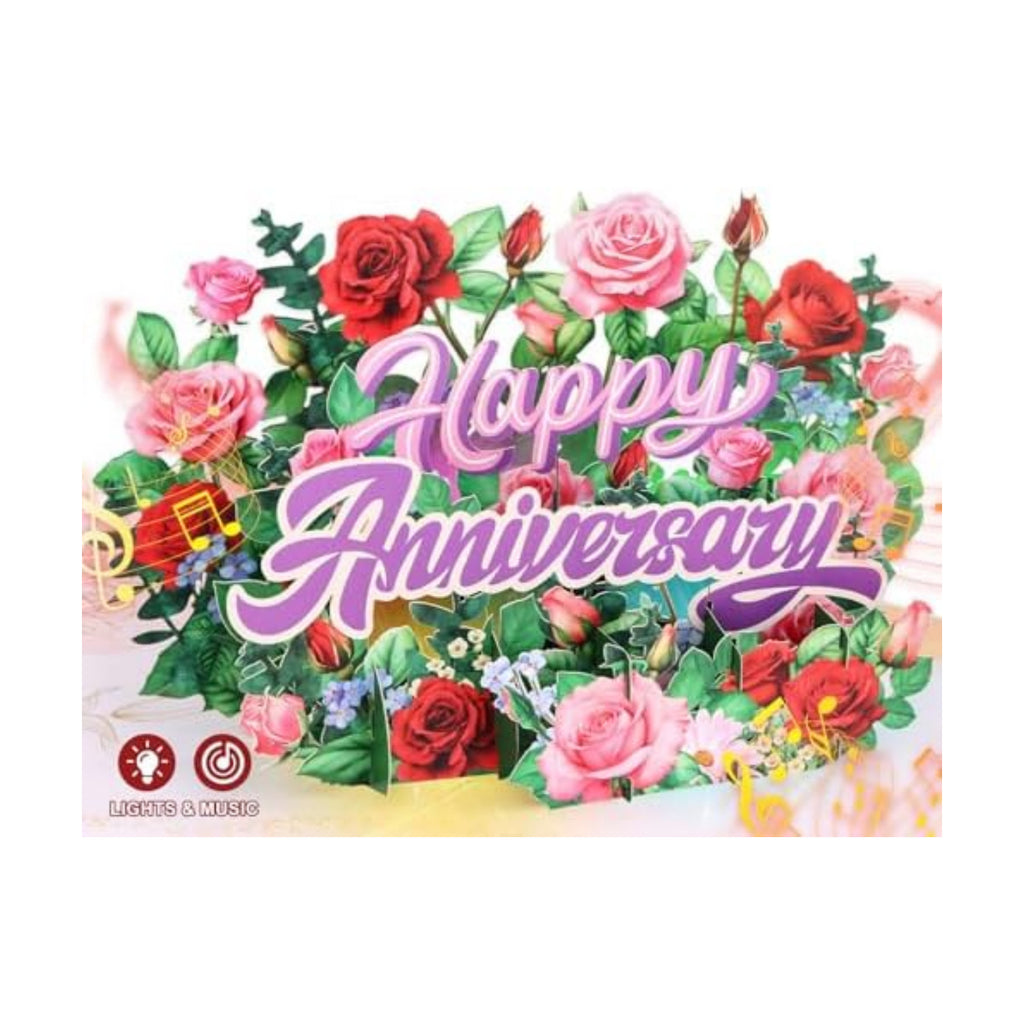 FaCraft Anniversary Card for Couple - 3D Pop Up Music & Light Valentines Wedding Anniversary Card Gifts with Envelope, Blank Insert and Seal, for Spouse Husband Wife Him Her (Flowers)