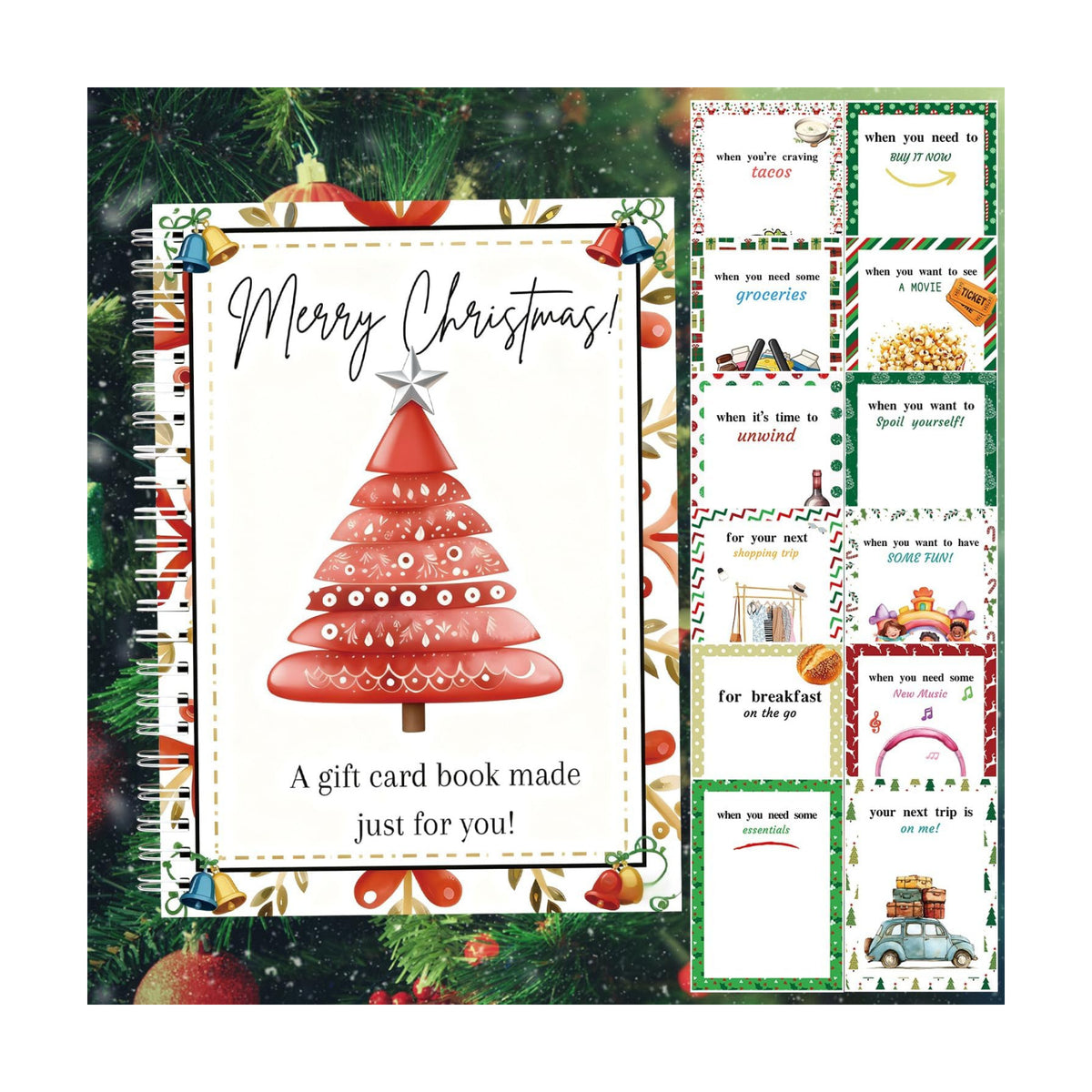 Christmas Gift Card Book - Surprises on Every Page, DIY Spiral-Bound Merry Christmas College Survival Kit, Greeting Card Book for Students & Graduation Gifts (S7)
