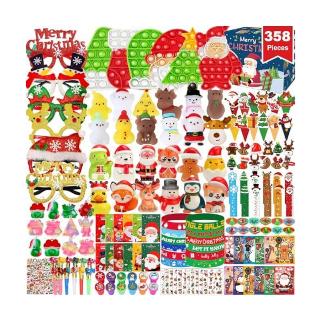 358PCS Christmas Party Favors Supplies Decoration, Goodie Bag Pinata Stocking Stuffers Bulk, Treasure Box Toy for Classroom Rewards, Advent Calendar Stuff Filler, Carnival Prizes, Xmas Birthday Gifts