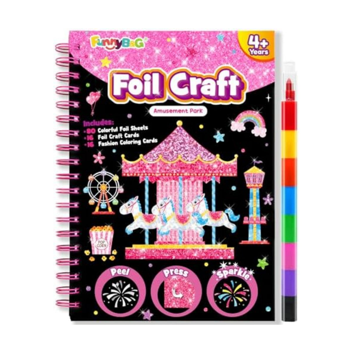 FUNNYB&G Foil Art Craft Kit for Kids, Sparkly Birthday Gift Toy for Girls