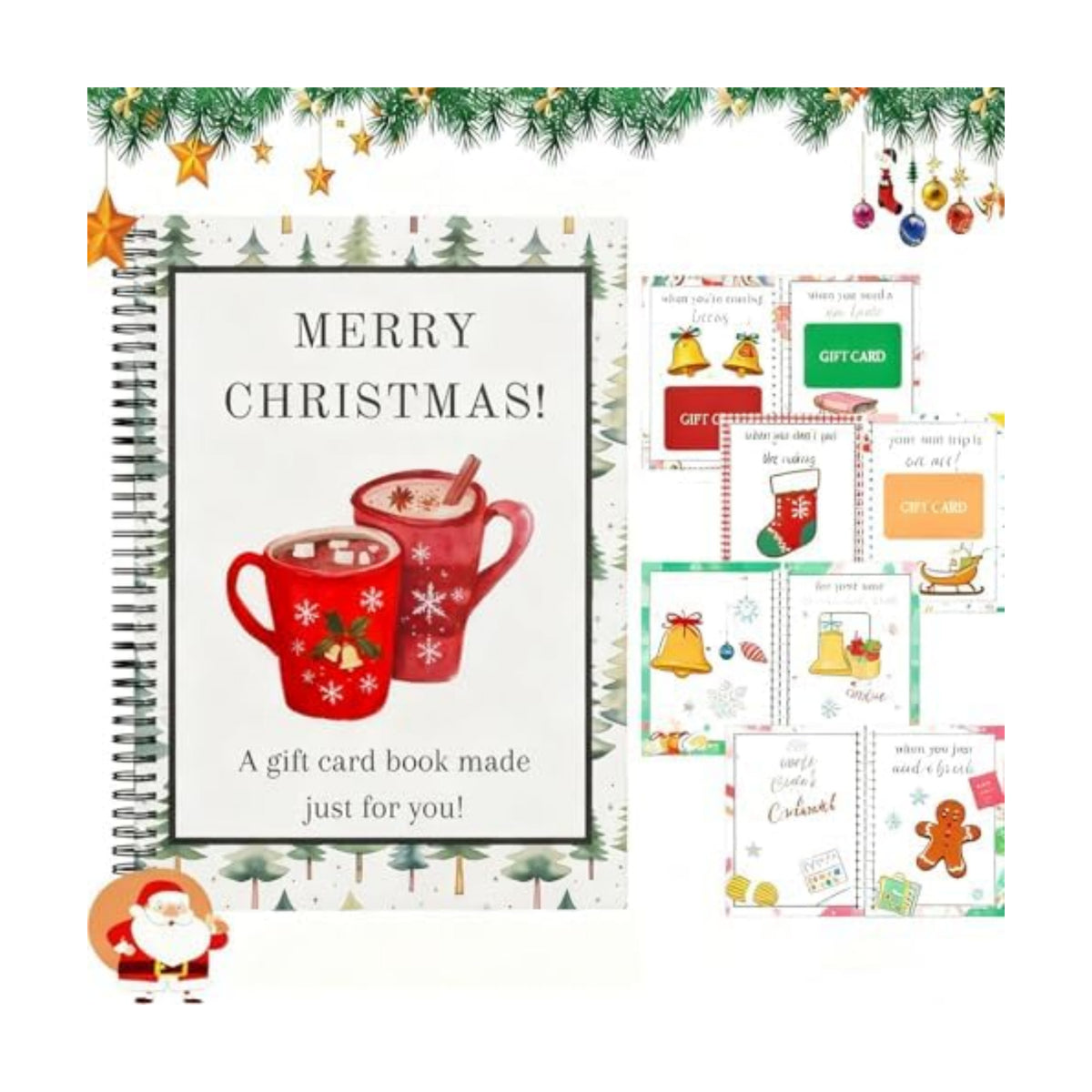 Christmas Stocking Stuffer Christmas Gift Card Book for Adults, Merry Christ-mas Gift Cards, 5x7 Color Spiral Bound Card Book- Surprises On Every Page, DIY Personalized Xmas Gifts for Family, Friends, Students (C)